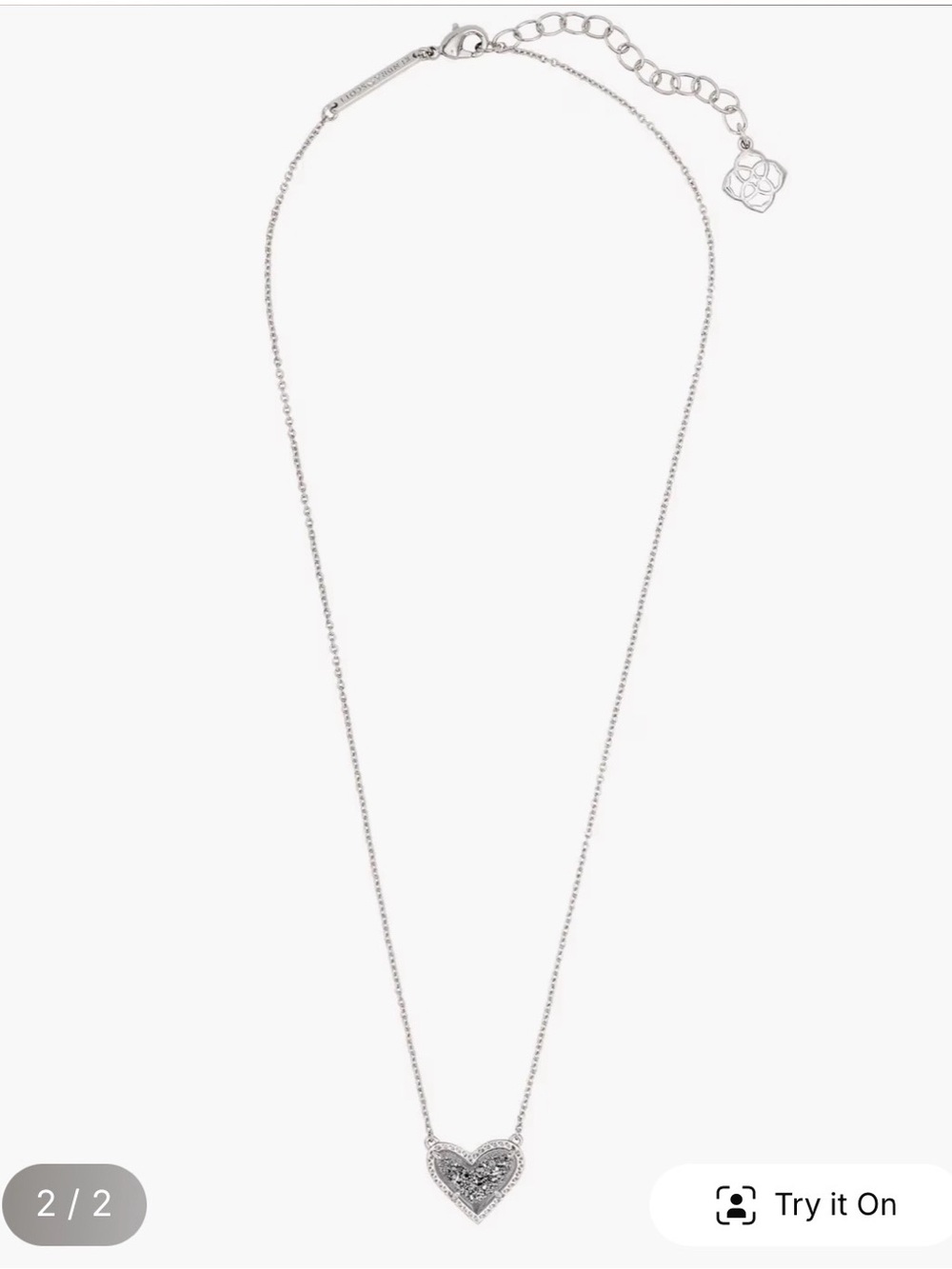 Kendra Scott Silver Heart Pendant Necklace with Glitter Inlay - Picture 2 of 2